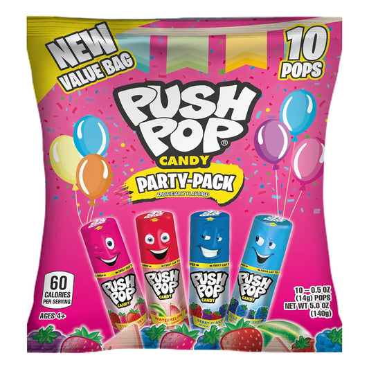 Push Pop Individually Wrapped Bulk Lollipop Variety Summer Party Pack - 10 Count Lollipop Suckers in Assorted Fruity Flavors - Fun Summer Candy for Pool Parties, 4th of July Events, And Birthdays