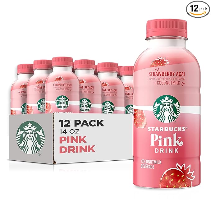 Starbucks Pink Drink, Strawberry Acai with Coconut Milk, 14oz Bottles (12 Pack)