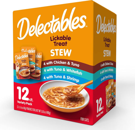 Hartz Delectables Stew Lickable Wet Cat Treats for Adult & Senior Cats, Variety Pack, 12 Count