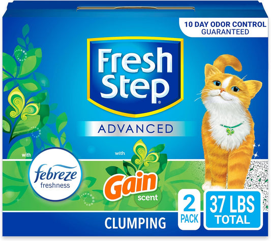 Fresh Step Clumping Cat Litter, With Febreze Gain, Advanced, Extra Large, 18.5lb (Pack of 2) , 37 Pounds total
