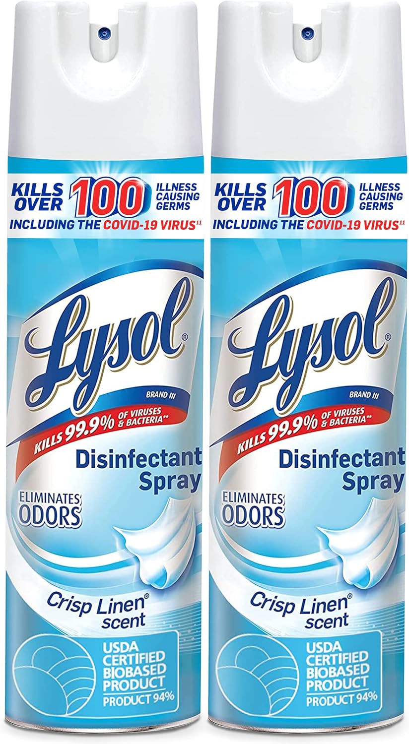 Lysol Disinfectant Spray, Sanitizing and Antibacterial Spray, For Disinfecting and Deodorizing, Crisp Linen, 19 Fl. Oz (Pack of 2)