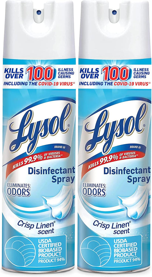 Lysol Disinfectant Spray, Sanitizing and Antibacterial Spray, For Disinfecting and Deodorizing, Crisp Linen, 19 Fl. Oz (Pack of 2)