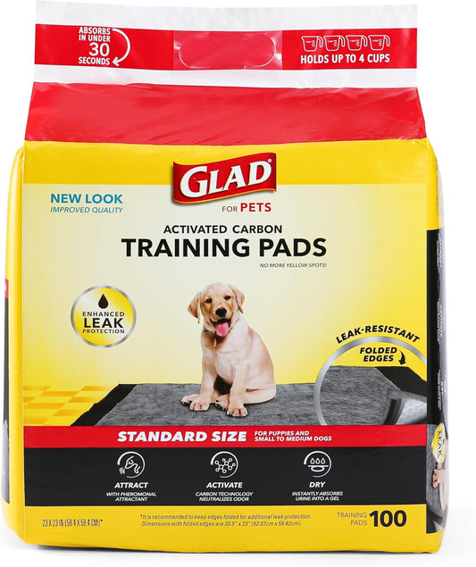 Glad for Pets Black Charcoal Training Pads for Dogs - Super Absorbent & Odor Neutralizing Dog Potty Pads, Leak-Resistant Puppy Pee Pads, Pheromone...