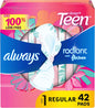 Always Radiant Teen Feminine Pads For Women, Size 1 Regular Absorbency, With Flexfoam, With Wings, Unscented, 42 Count