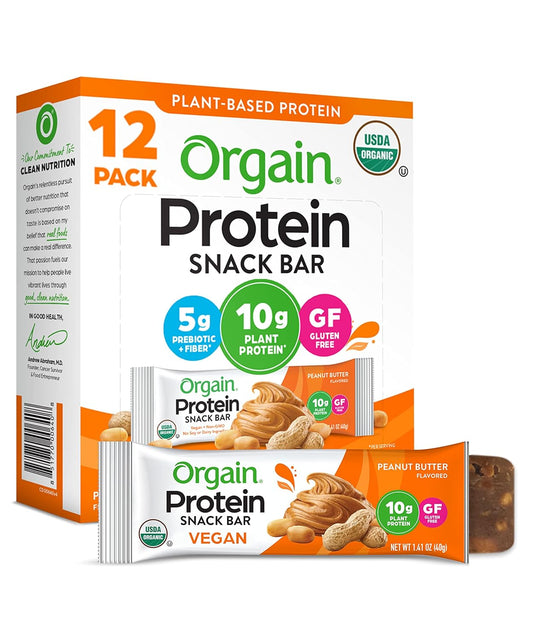 Orgain Organic Vegan Protein Bars, Peanut Butter - 10g Plant Based Protein, Low Calorie Healthy Snacks, No Lactose or Soy Ingredients, Gluten Free, Non-GMO...