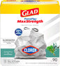 Glad Trash Bags, Tall Kitchen Garbage Bags ForceFlexPlus with Clorox, 13 Gallon, Eucalyptus and Peppermint, 90 Count (Package May Vary)