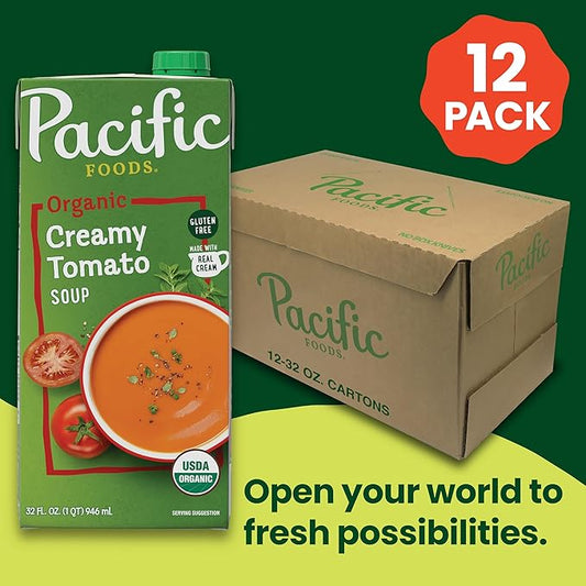 Pacific Foods Organic Creamy Tomato Soup, 32 oz Carton (Pack of 12)
