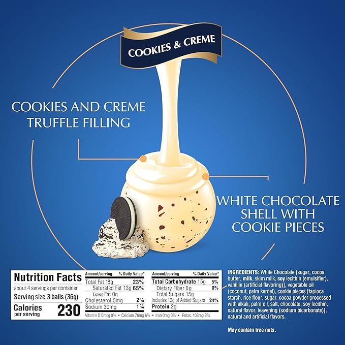 Lindt LINDOR Cookies and Creme White Chocolate Candy Truffles, Chocolates with Smooth, Melting Truffle Center, 5.1 oz. Bag (6 Pack)