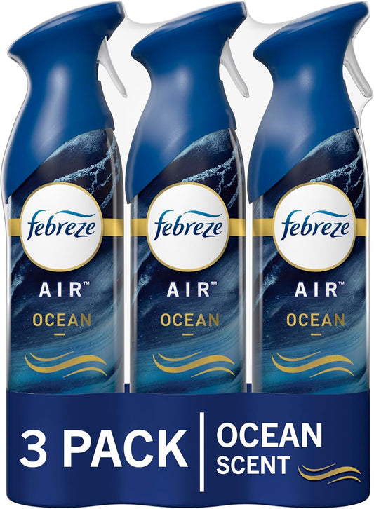 Febreze Air Freshener Spray, Air Fresheners For Bathroom, Ocean Scent, Air Refresher, Bathroom Spray, Odor Fighter for Strong Odor, 8.8 oz (Pack of 3) 
