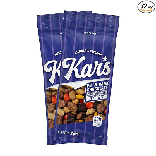 KarÕs Nuts Peanut Butter ÔN Dark Chocolate Trail Mix, 2 oz Grab & Go Bags, Individual Snack Packs (Pack of 72), Gluten-Free Trail Mix Snacks