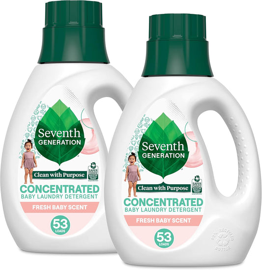 Seventh Generation Concentrated Baby Laundry Detergent, Fresh Scent, 40 Fl Oz, Pack of 2