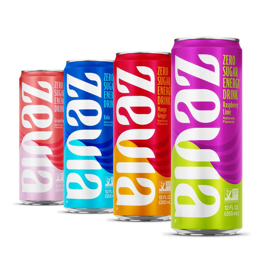 Zevia Zero Calorie Energy Drink, 4-Flavor Classic Variety Pack, 12 Ounce Cans (Pack Of 12)