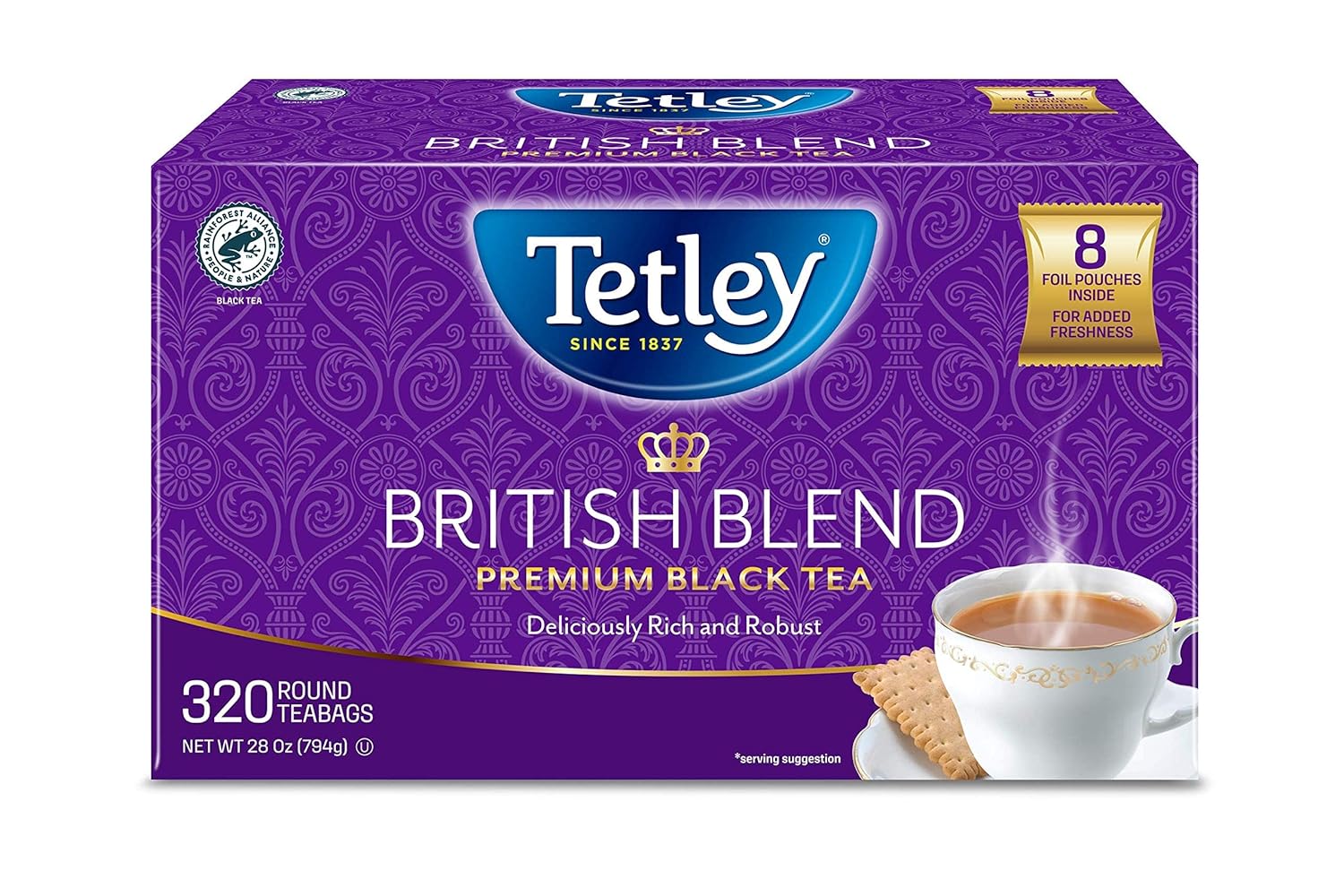 Tetley British Blend Premium Black Tea, 320 Tea Bags, Rainforest Alliance Certified, 320 Count (Pack of 1)