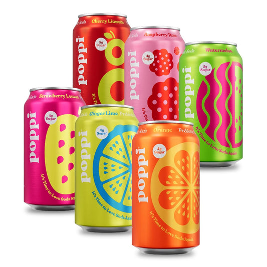 POPPI Sparkling Prebiotic Soda, Beverages w/Apple Cider Vinegar, Seltzer Water & Fruit Juice, Fun Favorites Variety Pack, 12oz (12 Pack) (Packaging May...