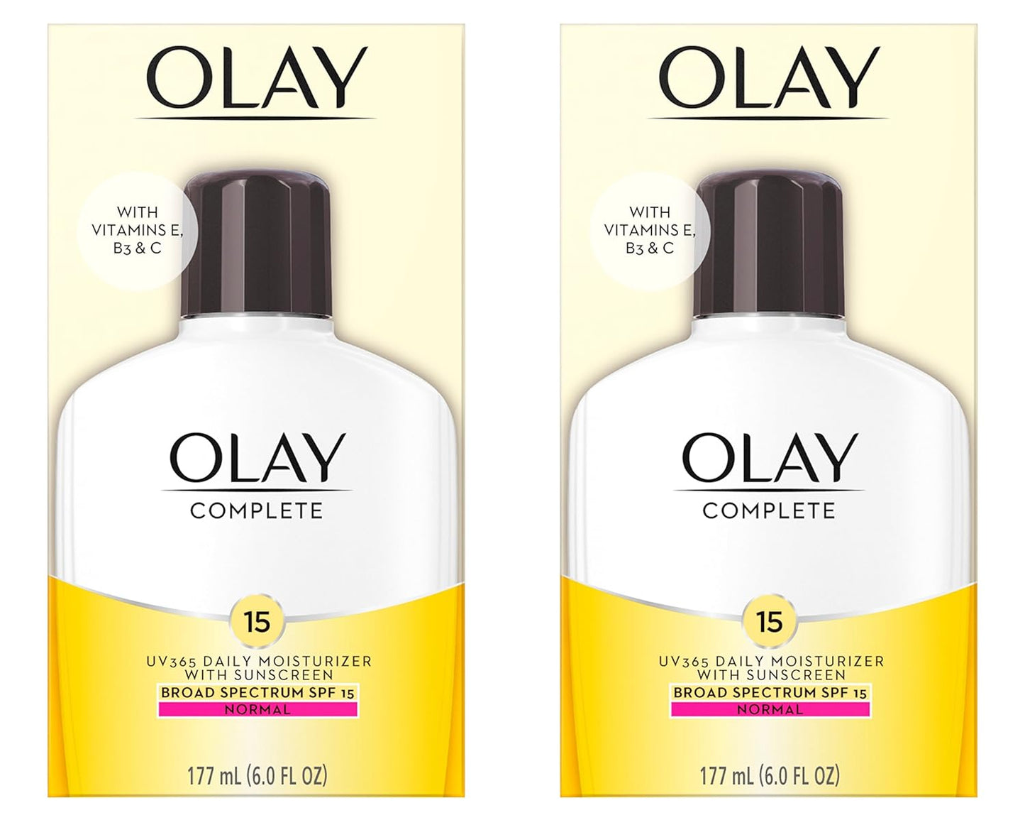 Olay Face Moisturizer Complete Lotion All Day Daily Facial Moisturizing Lotion SPF 15 for Normal Skin and Hydration, Oil-Free Non-Greasy, 6 Fl Oz (Pack of 2)