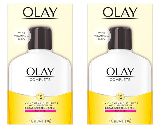 Olay Face Moisturizer Complete Lotion All Day Daily Facial Moisturizing Lotion SPF 15 for Normal Skin and Hydration, Oil-Free Non-Greasy, 6 Fl Oz (Pack of 2)