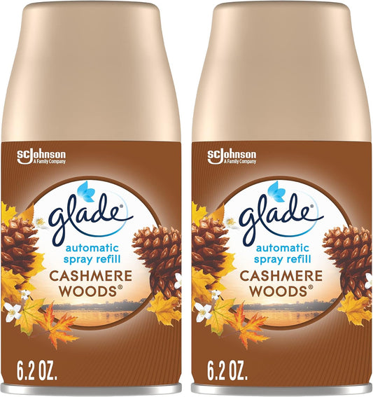 Glade Automatic Spray Refill, Air Freshener for Home and Bathroom, Cashmere Woods, 6.2 Oz, 2 Count