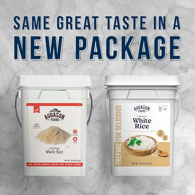 Augason Farms Long Grain White Rice 4-Gallon Pail, Emergency Food Supply, Everyday Meals, 242 Servings