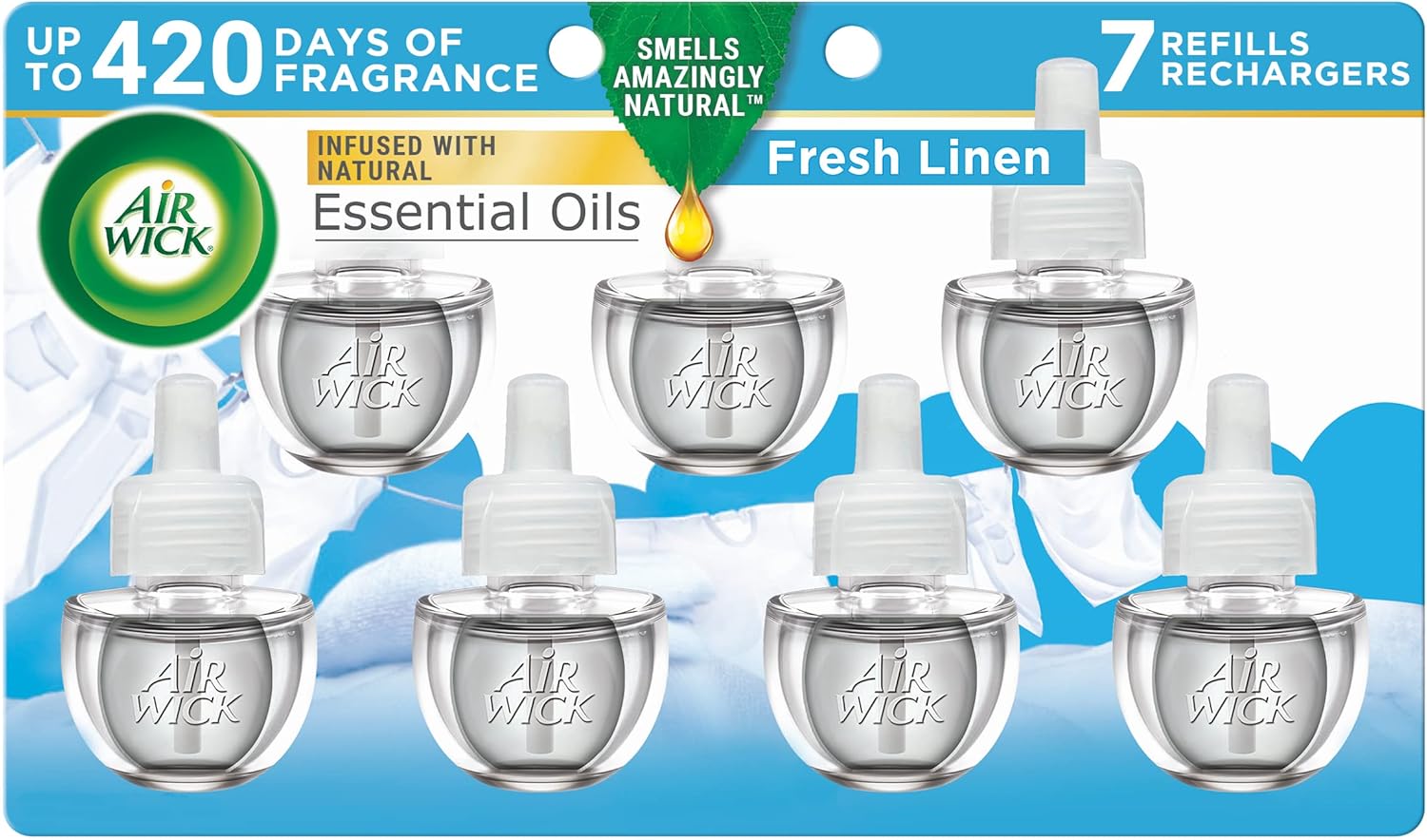 Air Wick Plug in Scented Oil Refill, 7 ct, Fresh Linen, Air Freshener, Essential Oils