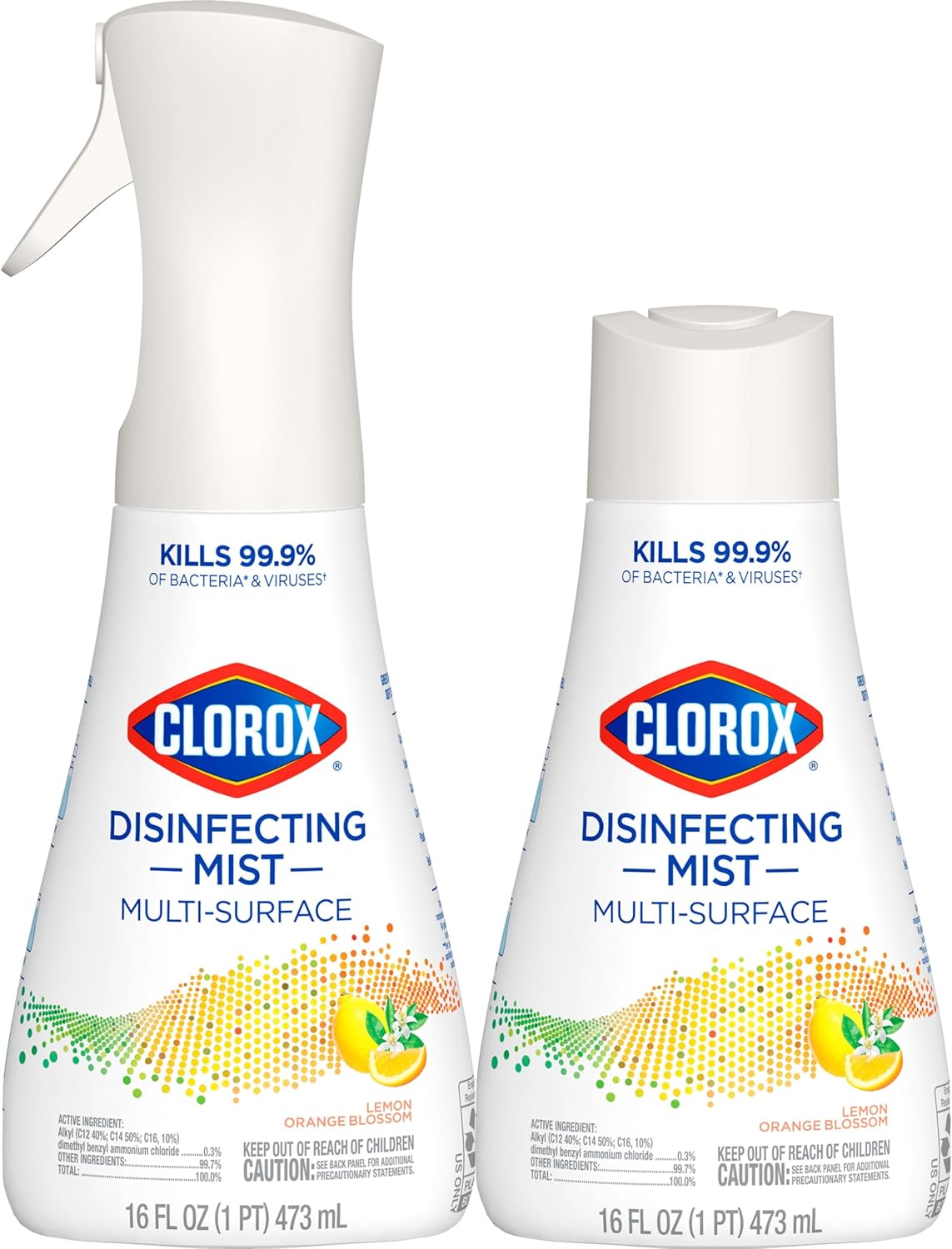 Clorox Disinfecting Mist, Multisurface Cleaner, Lemon and Orange Blossom, Sanitizing Spray & Refill, 16 Ounces(Pack of 2)