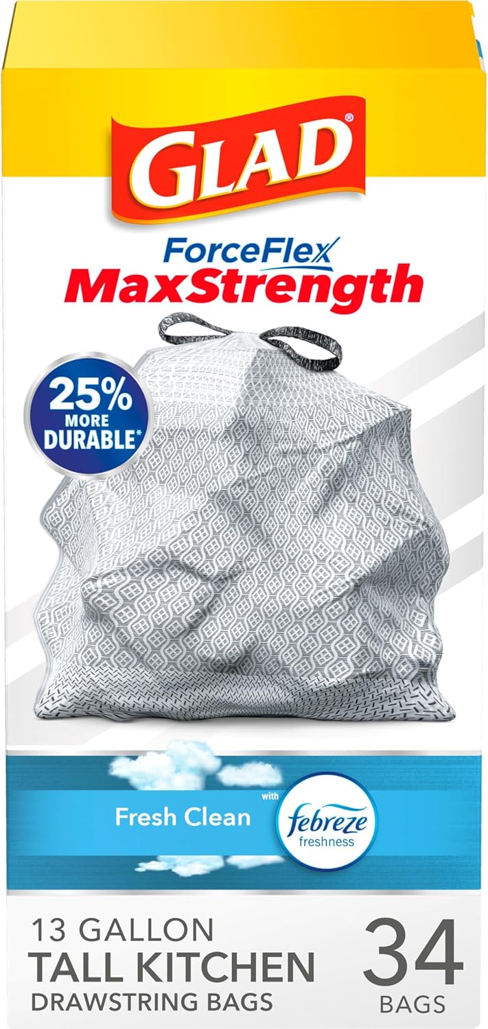 Glad Trash Bags, Tall Kitchen Garbage Bags, 13 Gal, 34 Count
