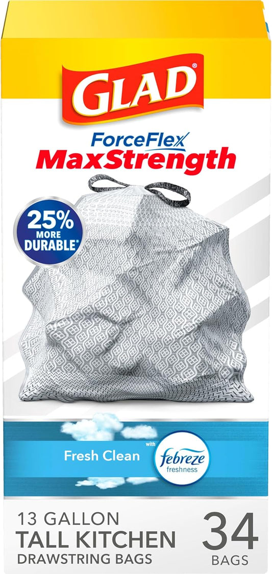 Glad Trash Bags, Tall Kitchen Garbage Bags, 13 Gal, 34 Count