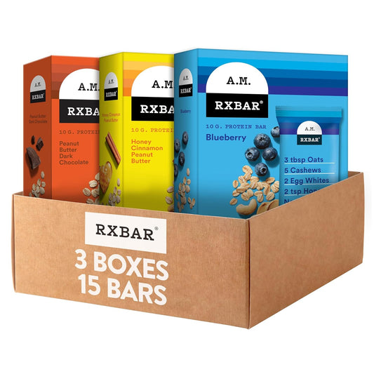 RXBAR A.M. Protein Bars, Protein Snack, Breakfast Bars, Variety Pack (3 boxes, 15 Bars)