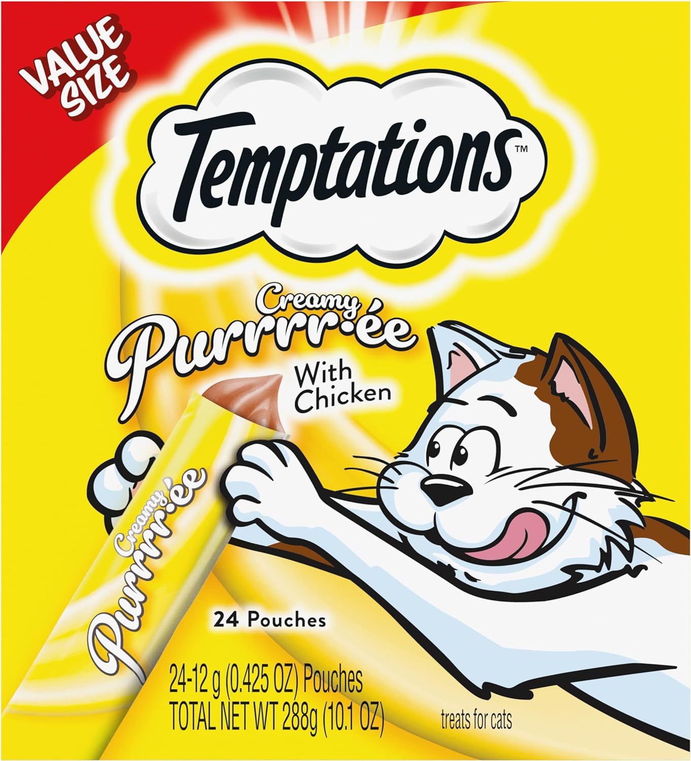Temptations Creamy Puree with Chicken, Lickable Cat Treats, 0.42 oz Pouches, 24 Count