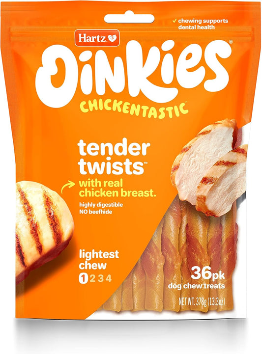 Hartz Oinkies Rawhide-Free Tender Twists Wrapped with Chicken Dog Treats Chews, 36 Count, Highly Digestible, No Artificial Flavors, Perfect for Smaller and...