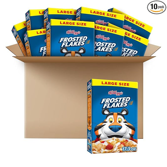 Kellogg's Frosted Flakes Breakfast Cereal, 8 Vitamins and Minerals, Kids Snacks, Large Size, Original, 10.8lb Case (10 Boxes)