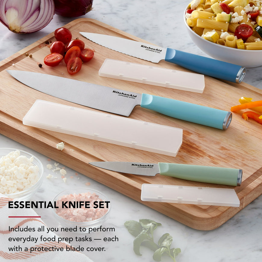KitchenAid Classic 3-Piece Stainless Steel Chef Knife Set, Blue Velvet, Pistachio, Mineral Water