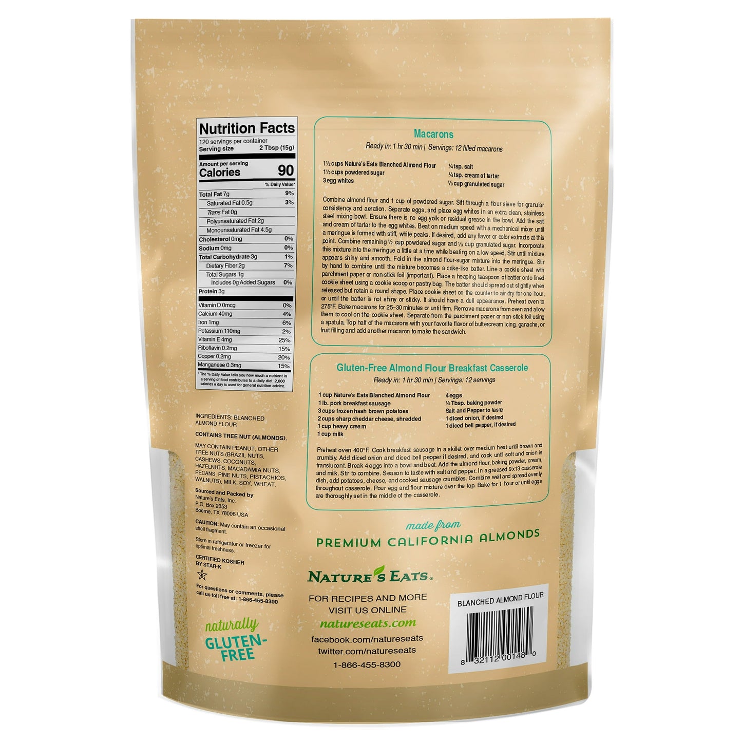 NatureÕs Eats Premium Blanched Almond Flour for Baking, Keto & Paleo Friendly, Gluten-Free, Non-GMO, Kosher Certified, 4 lb Bag
