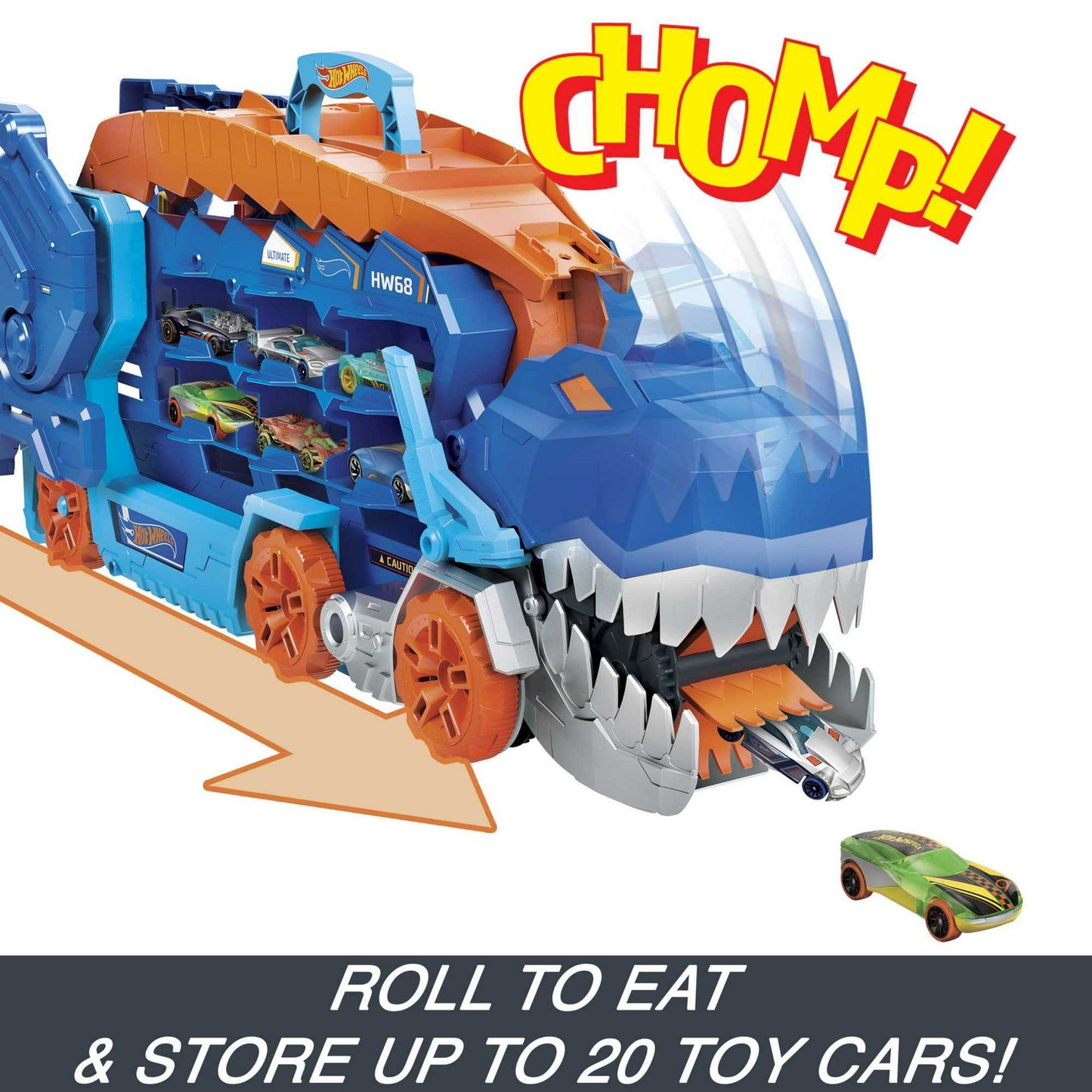 Hot Wheels City Ultimate T-Rex Transporter, Hauler Transforms into a Dino, Featured in ÒLetÕs RaceÓ