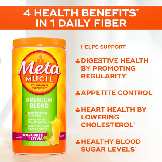 Metamucil Fiber Supplement, Fiber Powder with Stevia for Digestive Health, Orange, 114 Servings