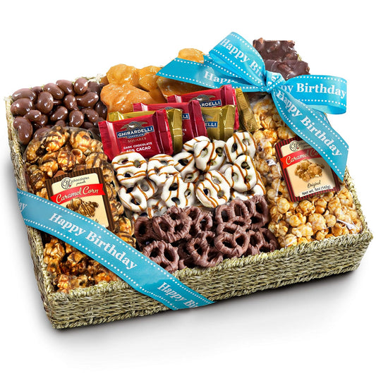 ]A Gift Inside Birthday Chocolate Caramel and Crunch Grand Gift Basket with Snacks, Pretzels, Ghirardelli and Chocolate-covered Nuts