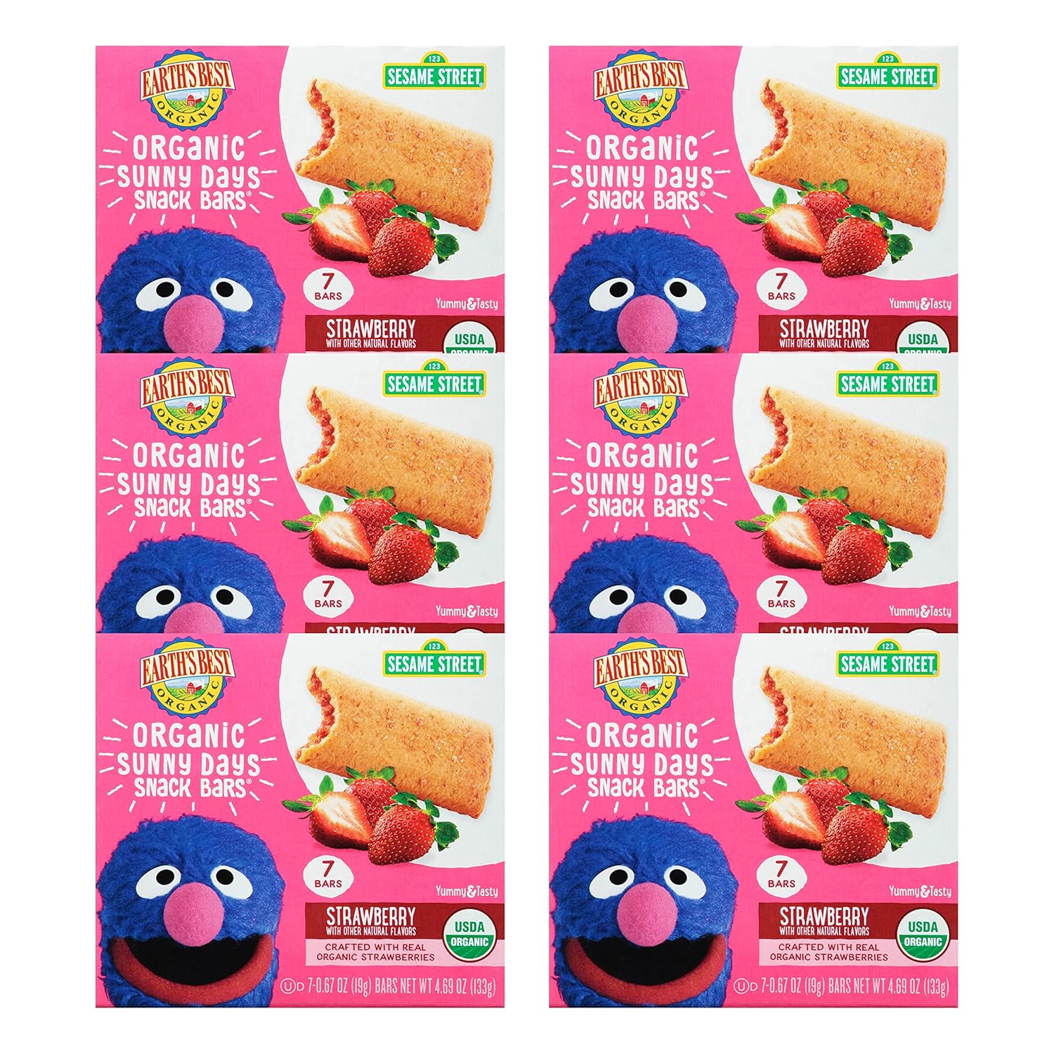 Earth's Best Organic Kids Snacks, Sesame Street Toddler Snacks, Organic Sunny Days Snack Bars for Toddlers 2 Years and Older, Strawberry with Other...