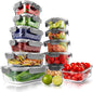 NutriChef Superior Glass Food Storage - 24-Piece Stackable, Meal-prep Containers w/ Newly Innovated Hinged BPA-Free 100% Leakproof Locking Lids - Freezer-to-Oven-Safe NCGLGY (Gray)