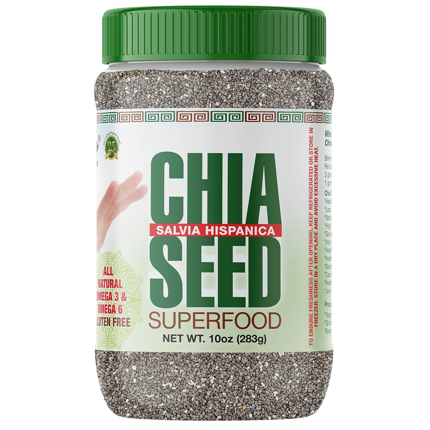 Sanar Naturals Chia Seeds with Omega-3, Non-GMO, Gluten Free, Keto Diet Friendly, Vegan, Good Source of Fiber, Add to Smoothies or Salads, 10 oz