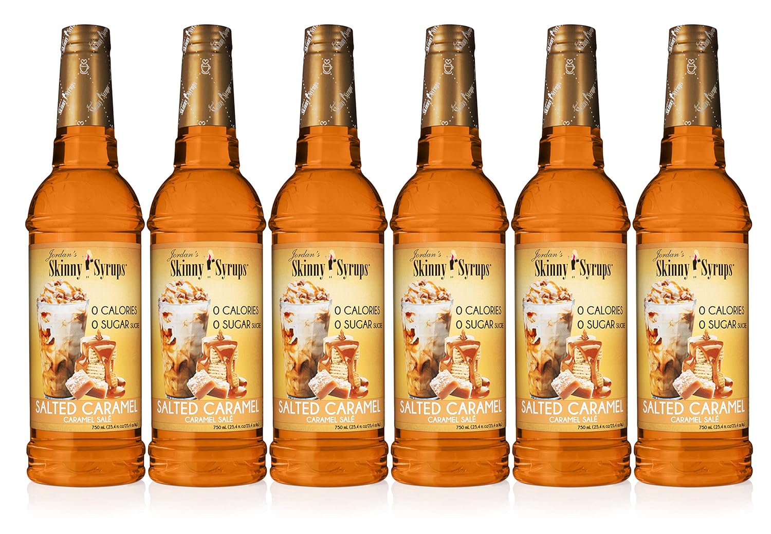 Jordan's Skinny Syrups Sugar Free Coffee Syrup, Salted Caramel Flavor Drink Mix, Zero Calorie Flavoring for Chai Latte, Protein Shake, Food & More, Gluten Free, Keto Friendly, 25.4 Fl Oz, (Pack of 6)