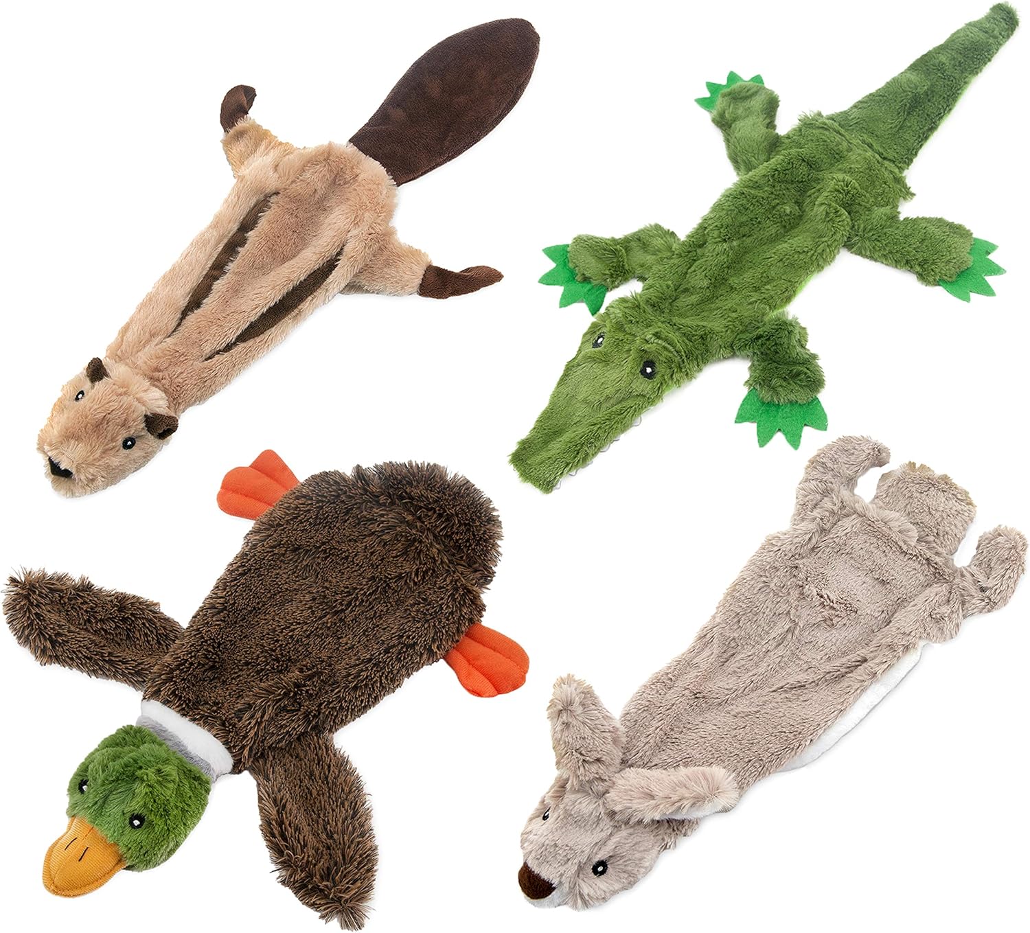 Best Pet Supplies 2-in-1 Stuffless Squeaky Dog Toys with Soft, Durable Fabric for Small, Medium, and Large Pets, No Stuffing for Indoor Play, Holds A Plastic Bottle - 4 Figures, Large
