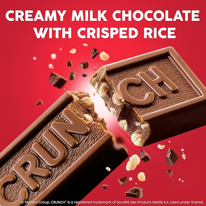 CRUNCH, Bulk 18 Pack, Milk Chocolate and Crisped Rice, Full Size Holiday Candy Bars, Stocking Stuffers, Individually Wrapped, 1.55 oz Each