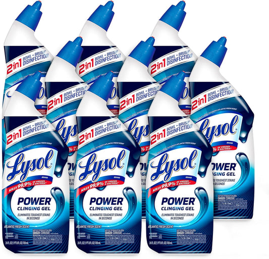 Lysol Power Toilet Bowl Cleaner Gel, For Cleaning and Disinfecting, Stain Removal, 24oz ,9 Ct , (Packaging May Vary)