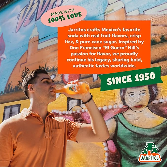 Jarritos - Mexican Soda, 3-Flavor Variety Pack (17.7 oz, 24 Bottles) - 12 Mandarin, 6 Lime, & 6 Pineapple - Real Cane Sugar - Made in Mexico - Natural Flavor Soda Pop - Party & BBQ Beverages