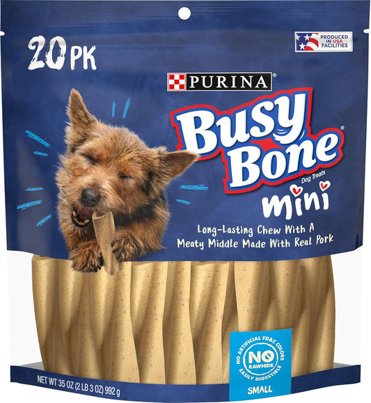 Busy Bone Purina Dog Chew Mini Dog Treats for Small Dogs, 20 ct. Pouch
