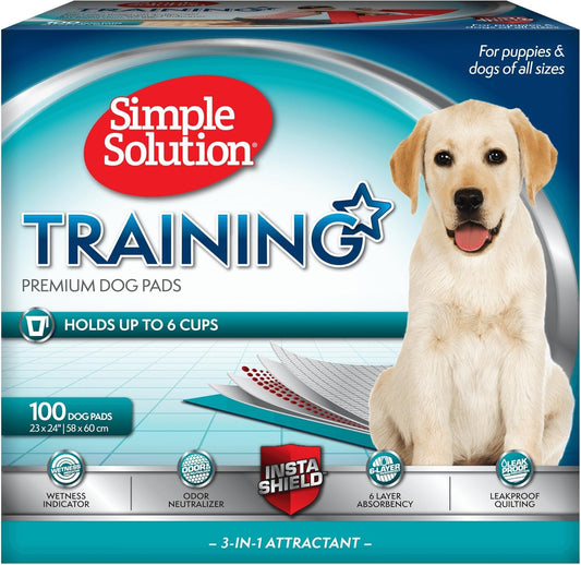 Simple Solution Training Puppy Pads - 6 Layer Dog Pee Pads, Absorbs Up to 6 Cups of Liquid - 23x24in - 100 Count