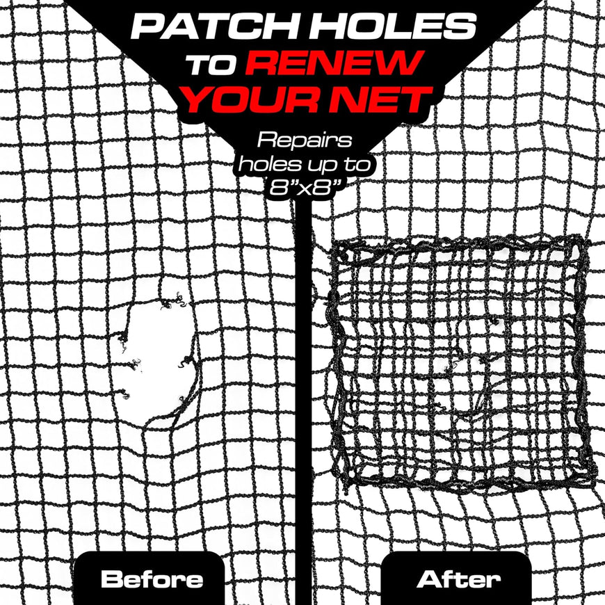 GoSports Universal Sports Net Repair Kits for Golf, Baseball, Soccer, and More - 8 x 8 Inch Sports Netting Patch Kits