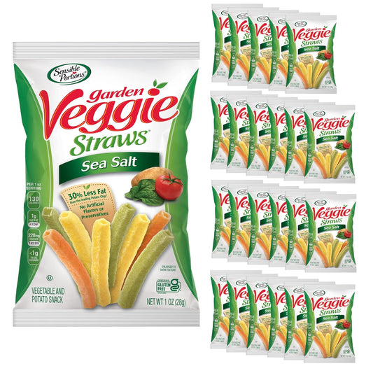 Sensible Portions Veggie Straws, Sea Salt Flavor, Gluten-Free Chips, Individual Snacks, 1 Ounce Bag, 24-Pack