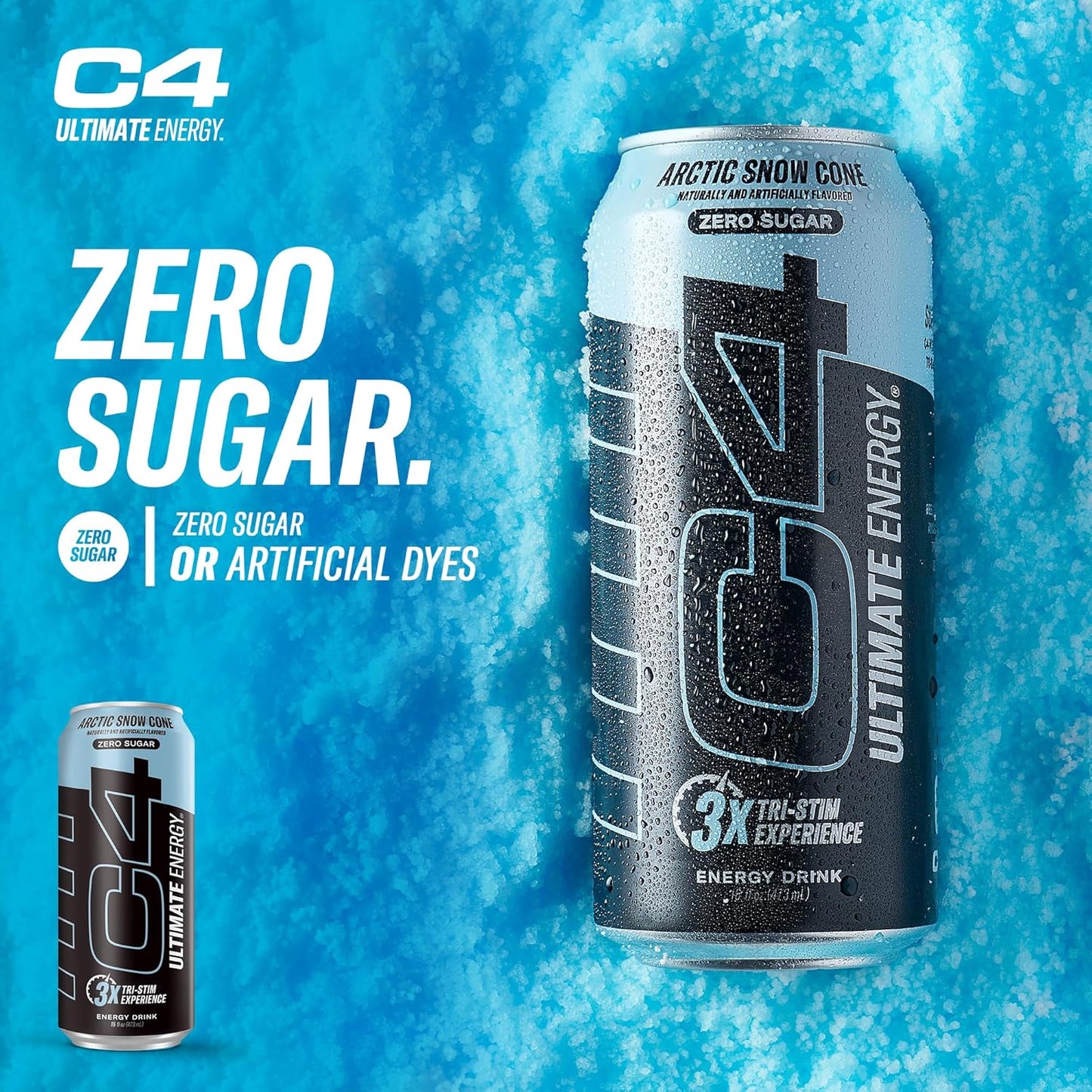 C4 Ultimate Sugar Free Energy Drink 16oz (Pack of 12) | Arctic Snow Cone | Pre Workout Performance Drink with No Artificial Colors or Dyes