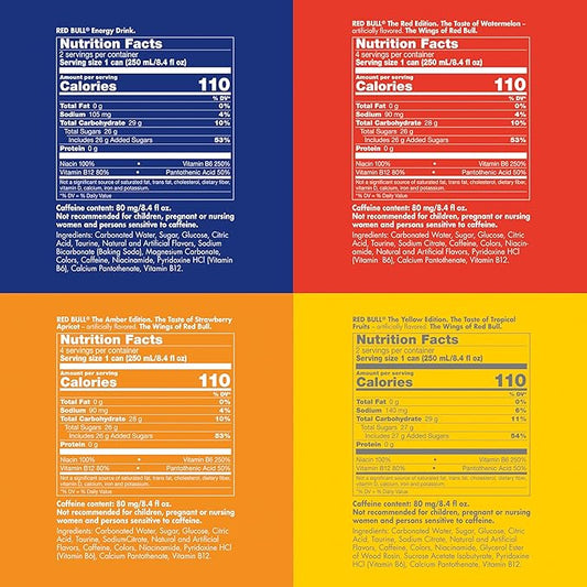 Red Bull Energy Drink Variety Pack, Red Bull Red, Yellow, and Amber Edition and Energy Drinks, 8.4 Fl Oz, 24 pack Cans
