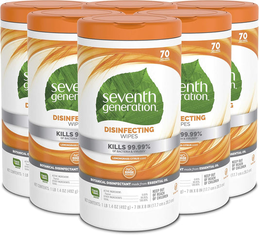 Seventh Generation Disinfecting Multi Surface Wipes, Botanical Disinfectant, 70 Count, Pack of 6